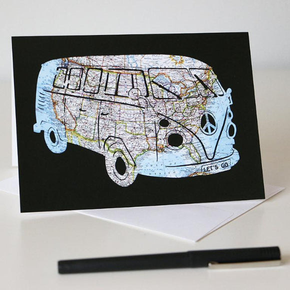 Bus United States Road Map Art Greeting Card by Granny Panty Designs