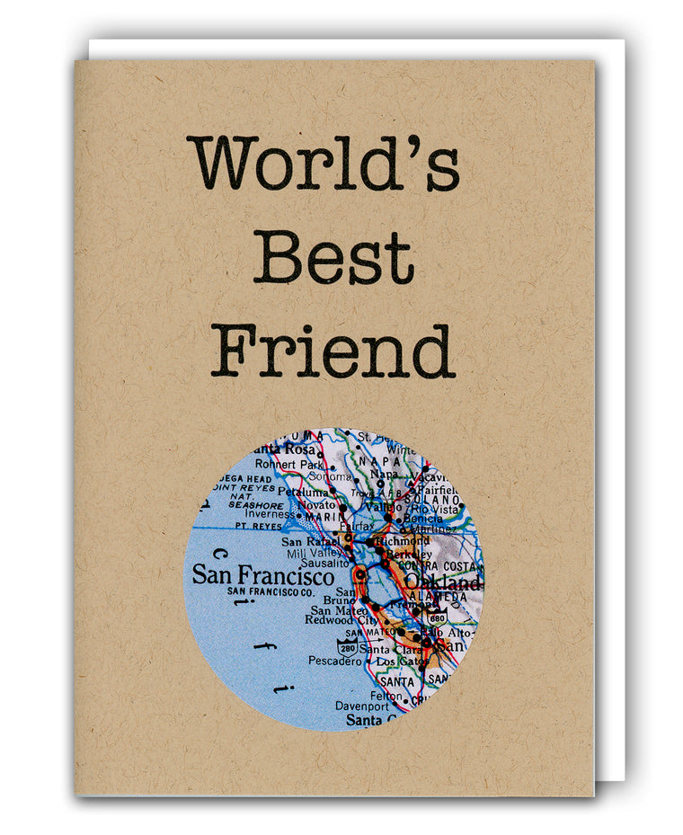 worlds best friend greeting card with map