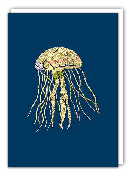 Monterey Jellyfish Map Art Card by Granny Panty Designs
