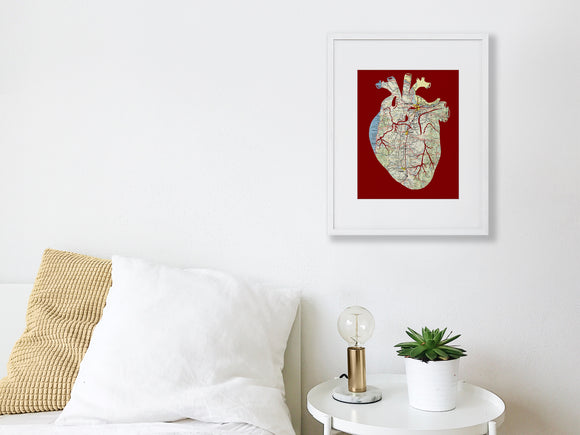 Anatomical heart Oregon map artwork black 11x14
