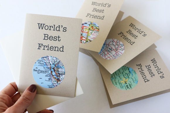 worlds best friend greeting card with map