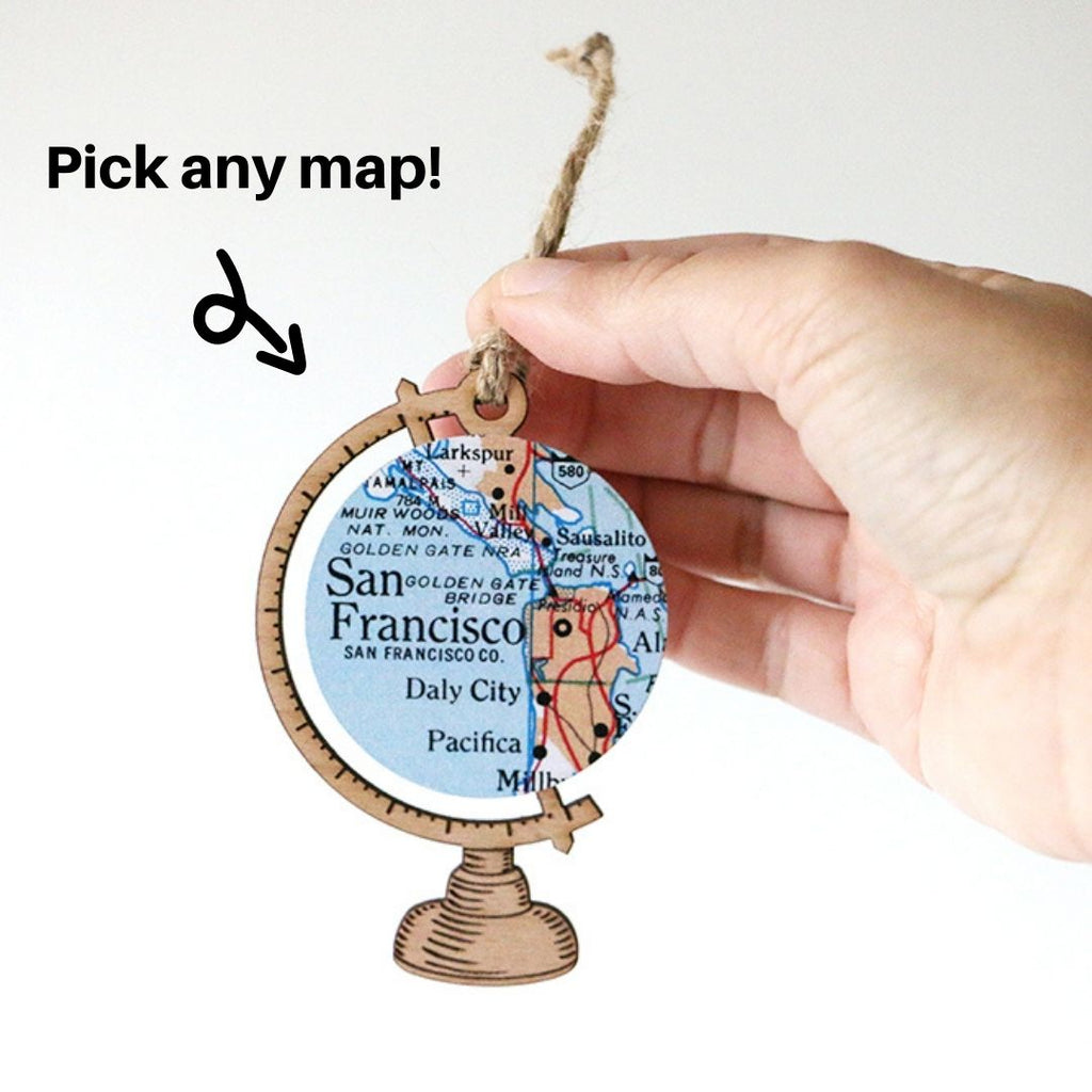 Wood Globe Ornament With Custom Map