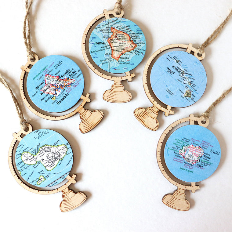 hawaiian map christmas ornaments wooden globes