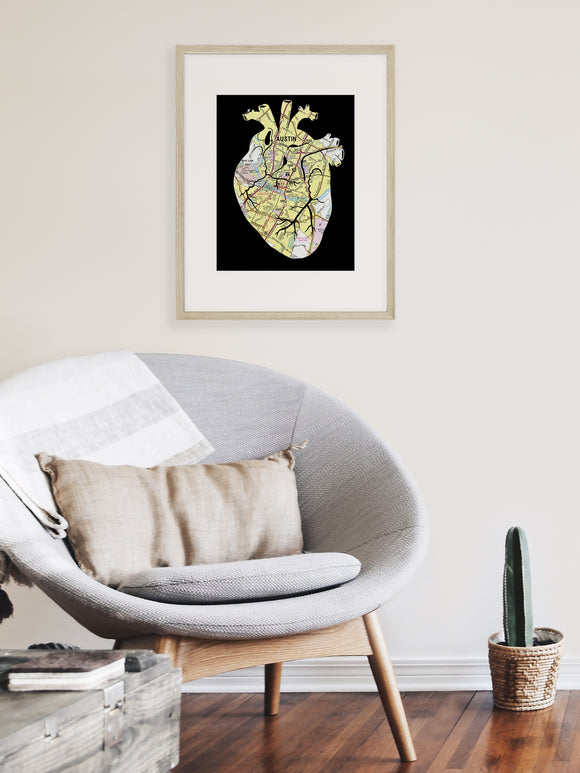 Austin Texas anatomical heart print red