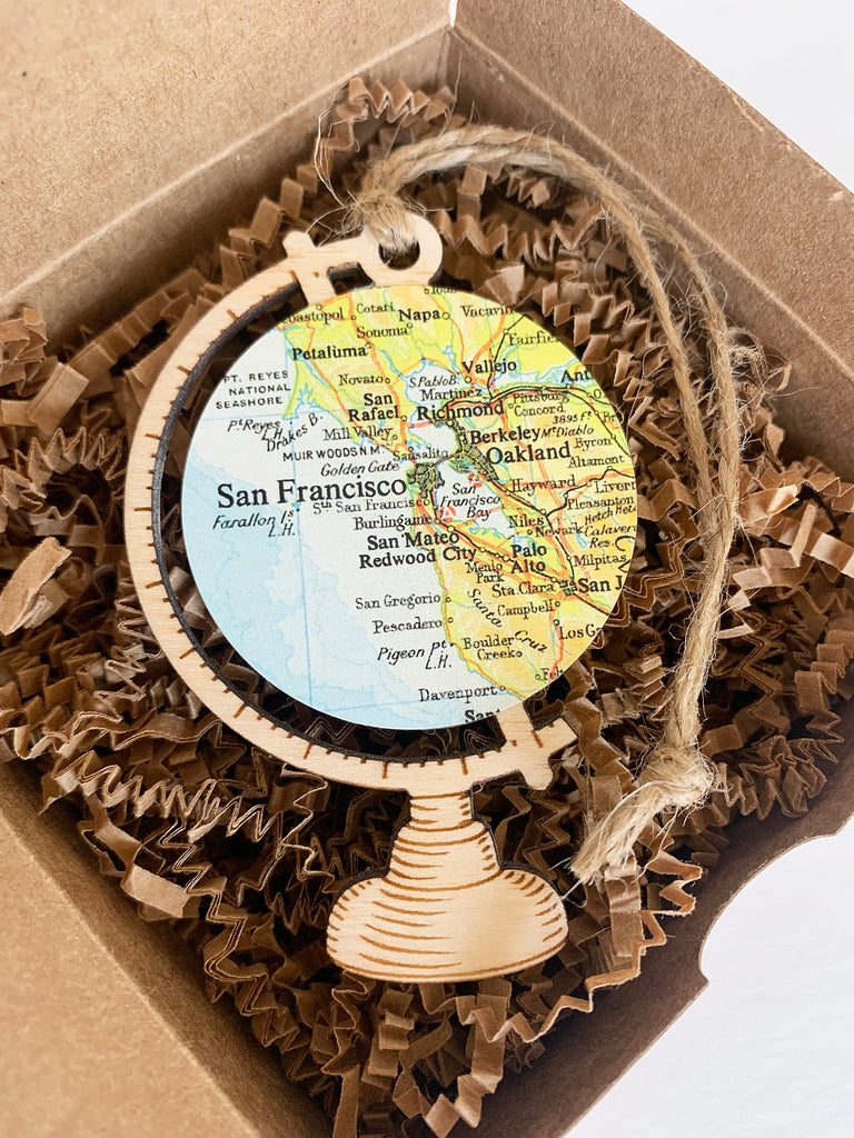 San Francisco Bay Area Map Globe Ornament