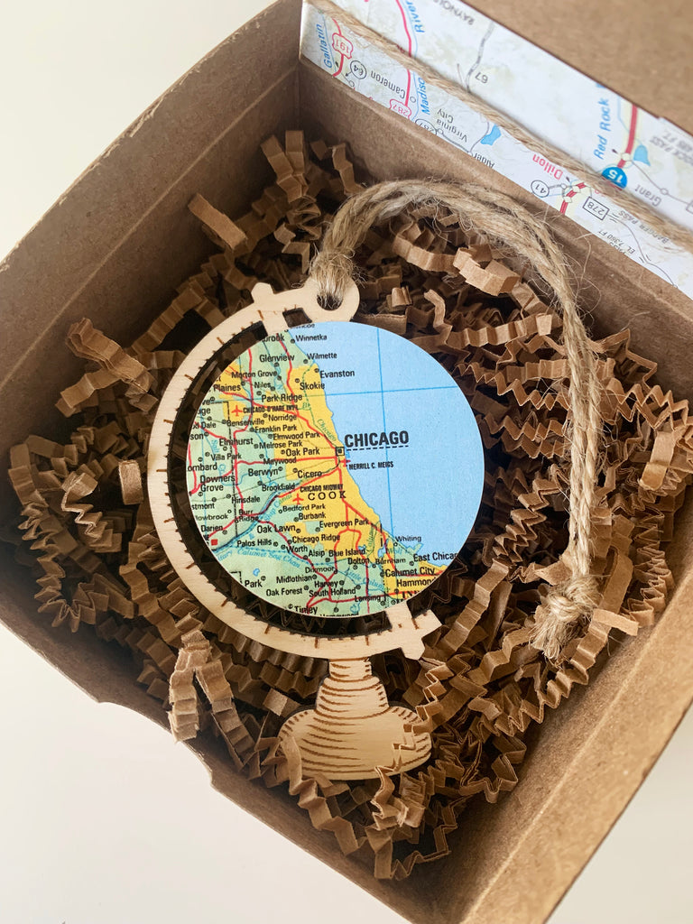 Chicago Illinois Map Globe Ornament