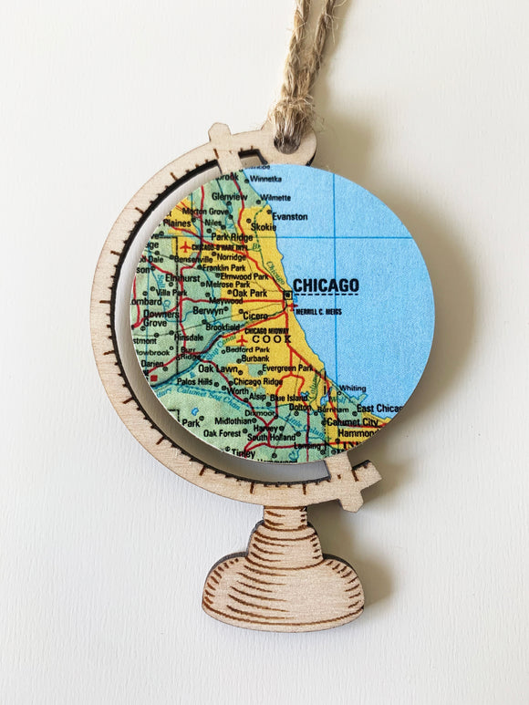 Chicago Illinois Map Globe Ornament