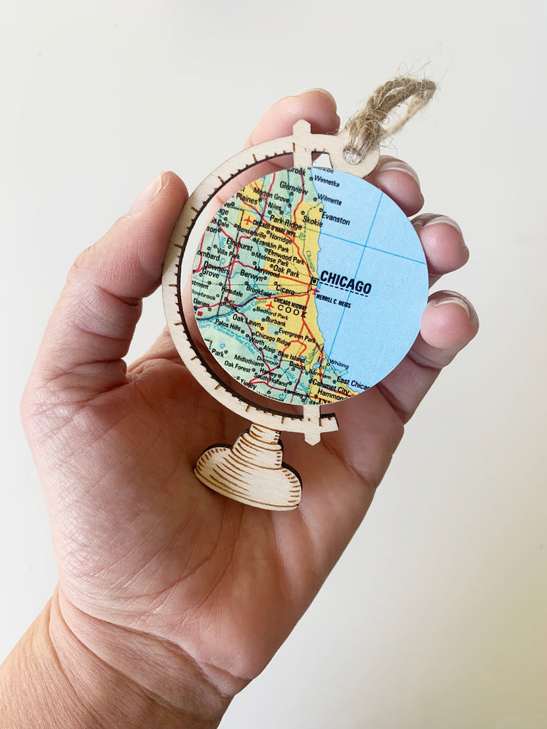 Chicago Illinois Map Globe Ornament