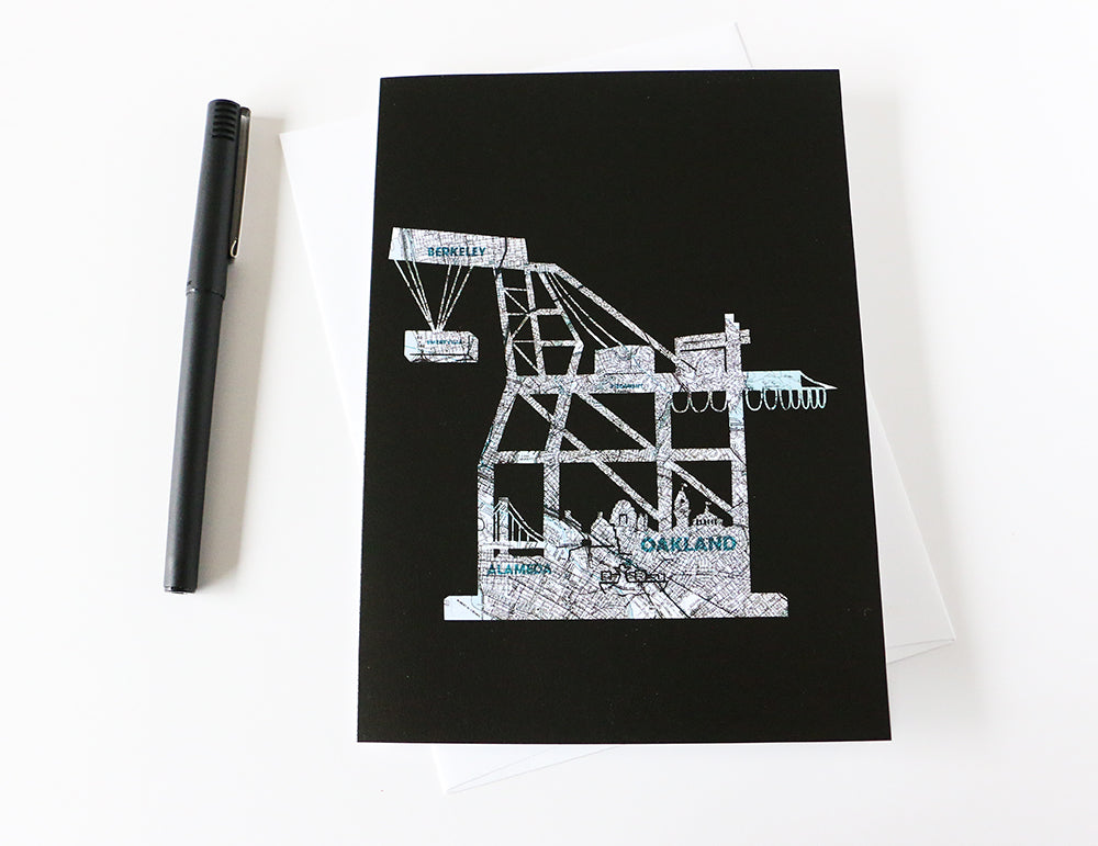 East Bay Oakland shipping crane artwork greeting card