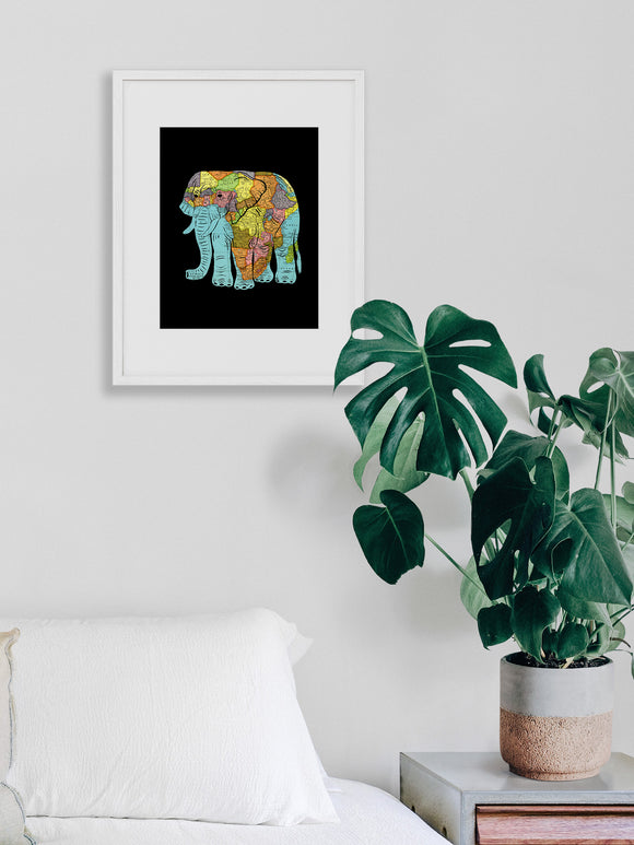 African Elephant Map Art by Granny Panty Designs