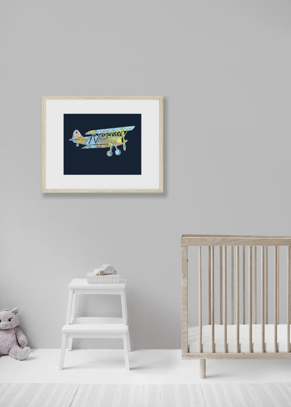Vintage Airplane world map artwork by Granny Panty Designs