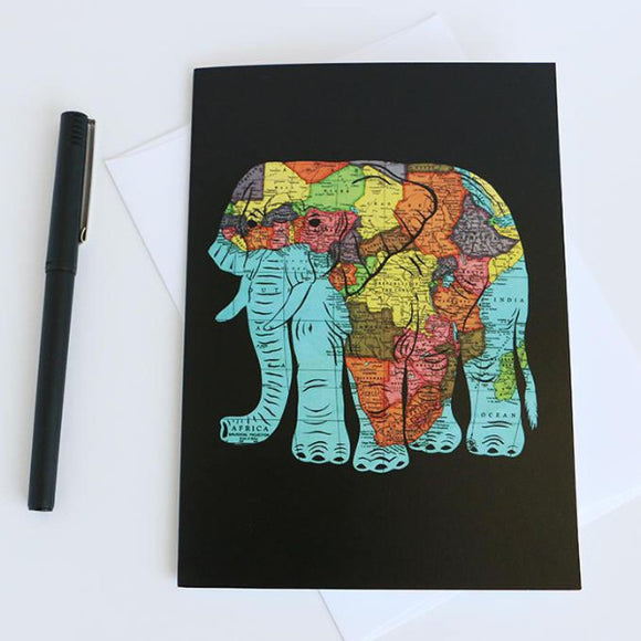 African Elephant Map Art card by Granny Panty Designs