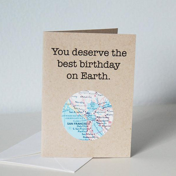 Birthday recycled map greeting card by Granny Panty Designs