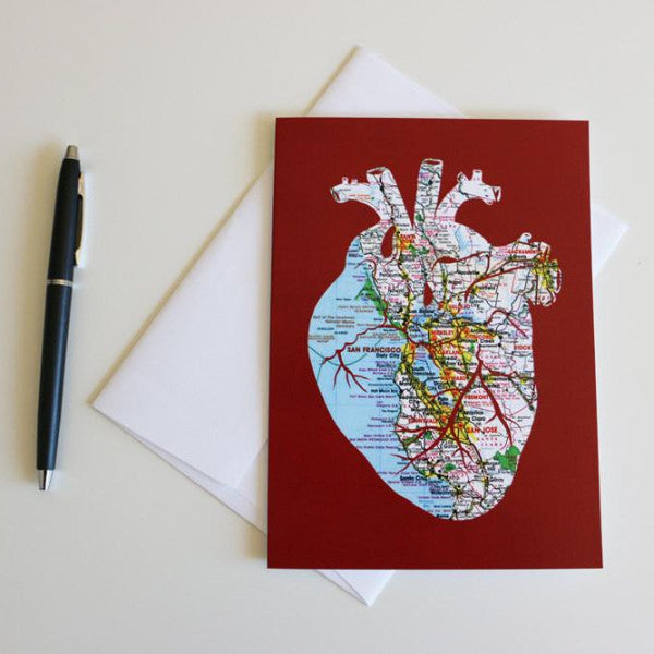 Anatomical heart with San Francisco Bay Area map