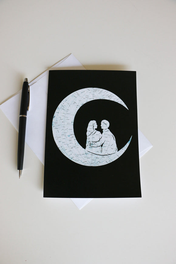 To the moon and back map art card by Granny Panty Designs