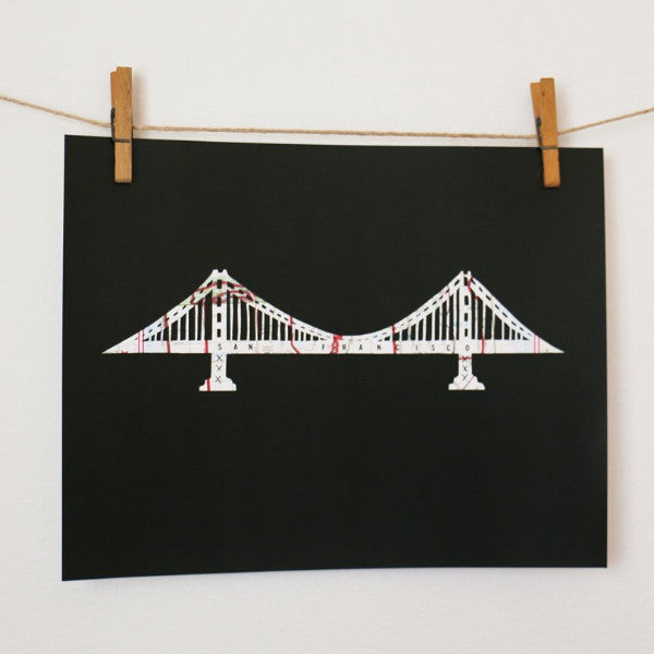 San Francisco Golden Gate Bridge map art print by Granny Panty Designs
