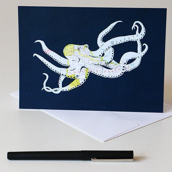 Monterey Octopus Map Art greeting card by Granny Panty Designs