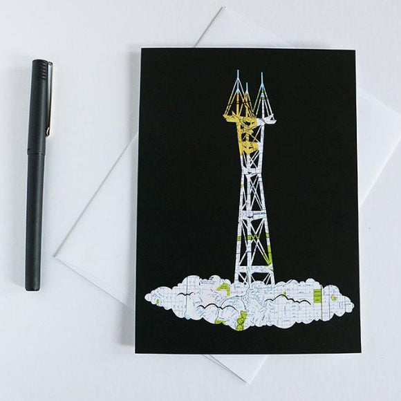 San Francisco Sutro Tower Map Art card by Granny Panty Designs
