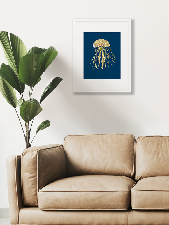 Monterey Jellyfish Map Art Print by Granny Panty Designs