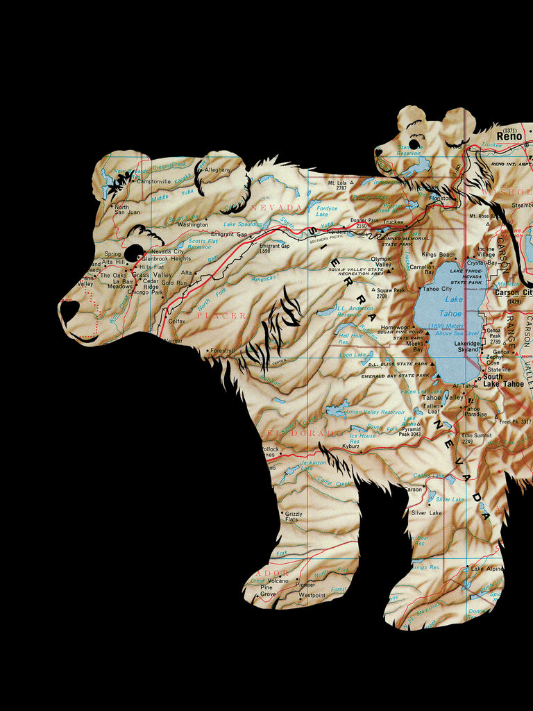 Lake Tahoe Bears - "Bear With Me" Map Print