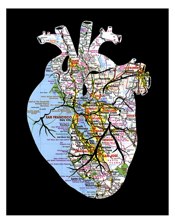 San Francisco Bay Area Map Anatomical Heart Print