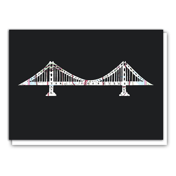 Golden Gate Bridge map art greeting card by Granny Panty Designs