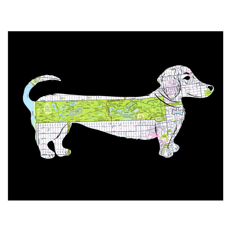 Golden Gate Park map art weiner dog daschund poster