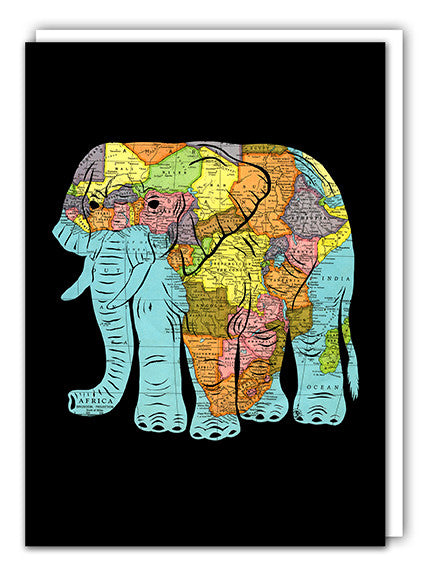 African Elephant Map Art card by Granny Panty Designs