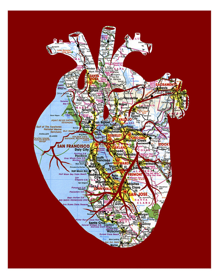 San Francisco Bay Area Map Anatomical Heart Print