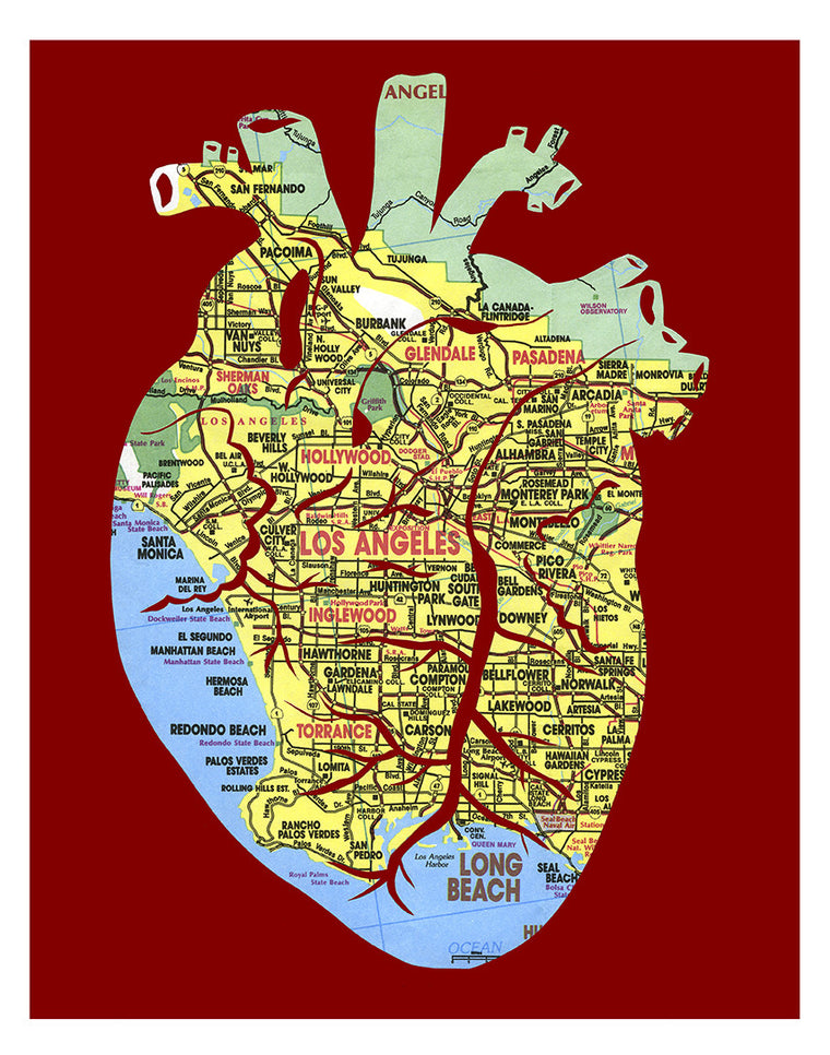 Anatomical heart Los Angeles map poster by Granny Panty Designs