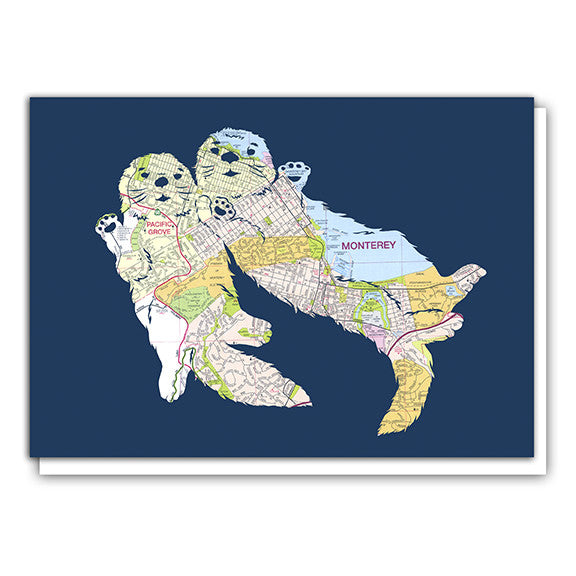 Monterey Map Sea Otter Art card by Granny Panty Designs