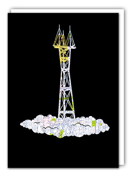 San Francisco Sutro Tower Map Art card by Granny Panty Designs