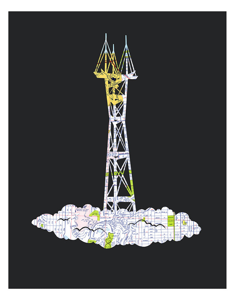 San Francisco Sutro Tower Map Art by Granny Panty Designs