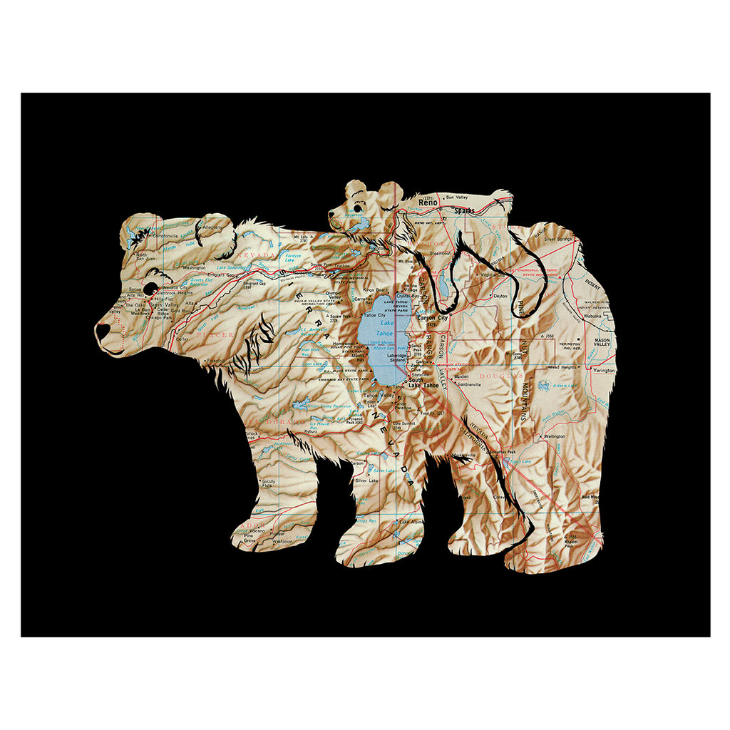 Lake Tahoe Bears - "Bear With Me" Map Print