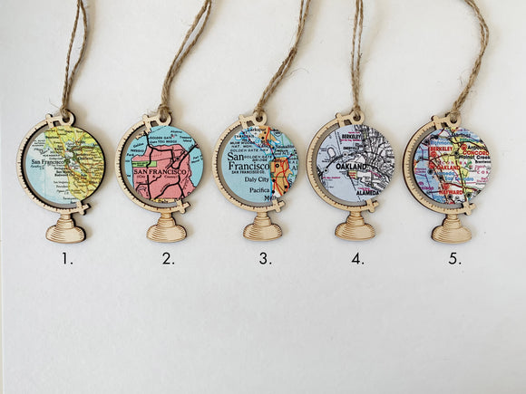 San Francisco Bay Area Map Globe Ornament