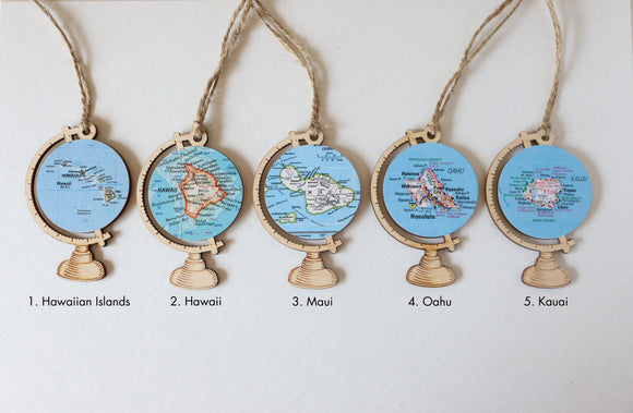hawaiian map christmas ornaments wooden globes
