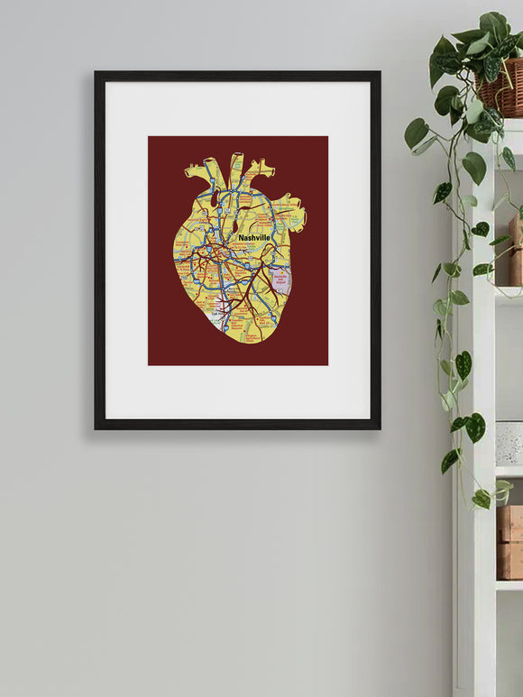 Nashville Tennessee anatomical heart print black