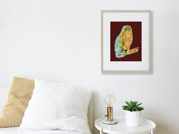 West Coast Map art owl by Granny Panty Designs