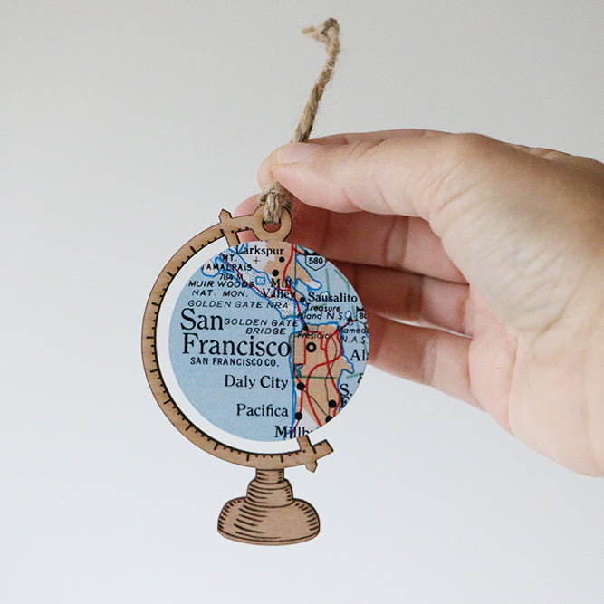 Wood Globe Ornament With Custom Map